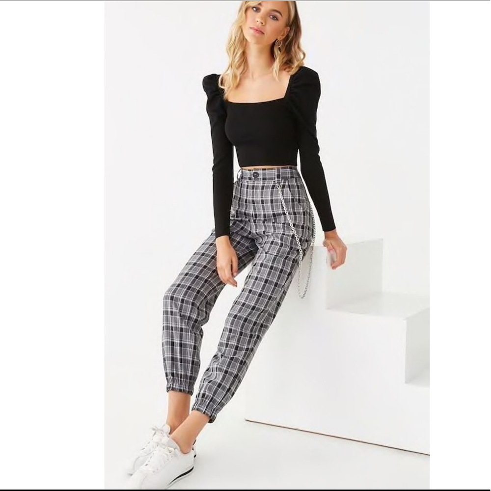 Forever 21 plaid print joggers size M